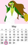  anthro big_breasts blue_eyes bouquet breasts brown_hair calendar clothing dress female flower hair huge_breasts lizard plant reptile samantha_brooks sarcolopter scalie simple_background solo walking 