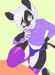  2016 animated anthro black_fur bulge cat clothing enjoipandas feline front_view fur girly green_background green_eyes hair hand_on_hip hi_res leaning legwear male mammal multicolored_fur panties proby simple_background slit_pupils smile solo sweater teeth thick_thighs thigh_highs two_tone_fur underwear white_fur white_hair 