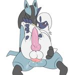  2016 absol anal anal_penetration animal_genitalia animal_penis balls canine canine_penis cum cum_in_ass cum_inside cum_while_penetrated duo erection eyes_closed jackal knot lucario mammal nintendo pcred566 penetration penis pok&eacute;mon red_eyes semi-anthro simple_background video_games 