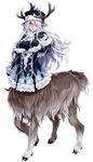  antlers blue_eyes centaur cervine clothed clothing elk equine equine_taur hair horn long_hair mammal monster_girl taur white_hair 