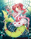  cardfight!!_vanguard chulym green_eyes holding long_hair long_sleeves mermaid microphone monster_girl nardack official_art open_mouth puffy_sleeves red_hair solo twintails 