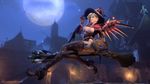  3d absurdres blonde_hair breasts breasts_outside ellowas hat highres looking_at_viewer md5_mismatch medium_breasts mercy_(overwatch) night nipples no_panties overwatch resized smile solo topless upscaled witch witch_hat witch_mercy 