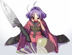  ahoge chopping commentary_request crying gradient gradient_background japanese_clothes kimono knife obi onion purple_hair red_eyes sash shope short_hair solo sukuna_shinmyoumaru tears touhou wide_sleeves 