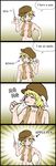 4koma absurdres animal_ears blonde_hair blush breasts brown_hat bunny_ears character_name closed_eyes collarbone comic dango eating english eyebrows eyebrows_visible_through_hair flat_cap floppy_ears food goroumaru groin hand_up hat head_tilt highres holding holding_food long_image looking_at_viewer md5_mismatch meme mg_mg moon_rabbit namesake navel nude open_mouth parody pen-pineapple-apple-pen pointing pointing_at_self pun red_eyes ringo_(touhou) short_hair small_breasts stitched stomach tall_image third-party_edit thumbs_up touhou towel towel_around_neck upper_body wagashi 