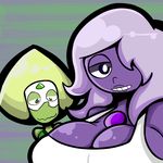  alien amethyst_(steven_universe) big_breasts breasts cartoon_network cleavage clothed clothing duo female gem_(species) huge_breasts peridot_(steven_universe) smile steven_universe tentaclebot 