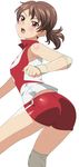  1girl ass blush brown_eyes brown_hair girls_und_panzer gym_uniform kawanishi_shinobu kuroi_ohagi sweat 