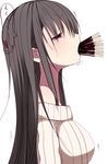  black_eyes black_hair der_(derm9) food full_mouth long_hair original pocky profile simple_background solo tears too_many upper_body white_background 