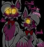  2016 animatronic anthro black_background black_nose bow_tie canine chest_tuft dashiathebunny duo eyebrows eyelashes female five_nights_at_freddy&#039;s fox freckles funtime_foxy_(fnafsl) fur girly hair hair_tuft lipstick looking_at_viewer machine male mammal multicolored_fur robot sharp_teeth signature simple_background sister_location smile teeth tuft two_tone_fur video_games white_fur yellow_eyes 