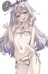  1girl absurdres bikini breasts chest_jewel commentary english_commentary front-tie_bikini_top front-tie_top gem grey_hair halterneck highres hololive hololive_english jewel_under_eye koseki_bijou long_hair looking_at_viewer multicolored_hair navel pebble_(koseki_bijou) pink_hair purple_eyes purple_hair scarlet_(wv0102) side-tie_bikini_bottom silver_bikini small_breasts solo stomach string_bikini swimsuit virtual_youtuber white_bikini 