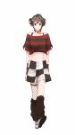  1other androgynous april_fools black_gloves collar commentary crop_top english_commentary fishnet_thighhighs fishnets gloves highres killer_chat! leg_warmers looking_at_viewer midriff misaki_(killer_chat) multicolored_hair munstxr navel official_art one_side_up other_focus parody plaid_clothes plaid_shorts red_streaks shorts single_fishnet_legwear smile solo spaghetti_strap straight-on streaked_hair style_parody susanghan_messenger thighhighs undershirt walking walking_towards_viewer 