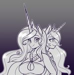  2016 anthro anthrofied blush breasts cleavage clothed clothing duo equine female friendship_is_magic gradient_background hair hi_res horn long_hair looking_at_viewer mammal monochrome my_little_pony princess_celestia_(mlp) princess_luna_(mlp) scorpdk sibling simple_background sisters smile unicorn 