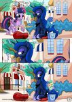  blue_hair comic day detailed_background duo english_text equine eyelashes feathered_wings feathers female friendship_is_magic hair horn mammal my_little_pony mysticalpha nude outside princess_luna_(mlp) purple_eyes sitting smile standing text twilight_sparkle_(mlp) winged_unicorn wings 