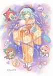  4girls :3 :d ;d aerial_fireworks alternate_costume animal_ears bag bagged_fish bird_wings black_hairband black_hat black_wings blue_kimono blush blush_stickers bow braid brown_hair brown_sandals cat_ears cat_tail chibi chibi_inset commentary cotton_candy disembodied_linked_eye eyeball fireworks fish floral_print floral_print_kimono folding_fan food full_body green_bow green_eyes green_hair green_kimono green_sash hair_bow hair_ornament hairband hand_fan hat hat_bow heart heart_hair_ornament heart_of_string highres holding holding_cotton_candy holding_fan holding_food japanese_clothes kaenbyou_rin kimono komeiji_family_(touhou) komeiji_koishi komeiji_satori long_hair long_sleeves multiple_girls multiple_hair_bows multiple_tails nekomata obi obijime one_eye_closed open_mouth orange_kimono pink_hair print_kimono red_hair reiuji_utsuho rose_print sandals sash siblings silverrain sisters smile socks striped_clothes striped_kimono tail touhou twin_braids twitter_username two_tails vertical-striped_clothes vertical-striped_kimono very_long_hair waving white_socks wide_sleeves wings yellow_bow yellow_kimono yukata 