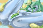  butt goo monster_girl monster_musume nana_gel open_mouth pussy shiny simple_background slime solo spread_legs spreading suu_(monster_musume) tentacle_hair tentacles 