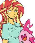 2016 alpha_channel big_breasts boob_hat breasts clothing colored duo earth_pony equestria_girls equine female friendship_is_magic hair happy horse human mammal multicolored_hair my_little_pony open_mouth pink_hair pinkie_pie_(mlp) pony reiduran simple_background sunset_shimmer_(eg) transparent_background two_tone_hair unimpressed 
