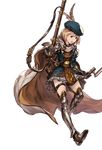  bag blonde_hair boots brown_eyes cape djeeta_(granblue_fantasy) feather_beret full_body gloves granblue_fantasy gun hat hawkeye_(granblue_fantasy) knee_boots minaba_hideo official_art open_mouth rifle short_hair skirt solo thighhighs transparent_background weapon 