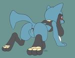  2016 animal_genitalia animal_pussy anus blush butt canine canine_pussy ellistia female feral hindpaw looking_back mammal masturbation nintendo nude open_mouth pawpads paws pok&eacute;mon presenting pussy pussy_juice riolu simple_background solo video_games 