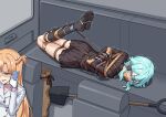  2girls absurdres asada_shino bdsm black_socks blonde_hair blue_eyes blue_hair bondage bound bound_ankles bound_arms bound_legs bound_thighs bound_torso brown_jacket brown_skirt commentary_request crying crying_with_eyes_open gag gagged highres hogtie improvised_gag jacket kidnapped kidnapping kneehighs miniskirt multiple_girls paid_reward_available restrained rope school_uniform shibari shibari_over_clothes short_hair sinon skirt socks sword_art_online tape tape_gag taped_hands tears trembling tsugumi0705 yellow_eyes 