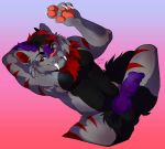  2019 anthro balls big_balls big_tail bulge claws clothing digital_media_(artwork) dragon fangs felid feline fur gloomyguts horn hybrid looking_at_viewer machairodontine male mammal open_mouth piercing raiza_kynzo scales simple_background smile smilodon solo standing teeth toe_claws underwear 