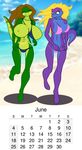  anthro ashley_brooks big_breasts blonde_hair breasts brown_hair calendar clothing female green_eyes hair huge_breasts lizard reptile running samantha_brooks sarcolopter scalie sibling sisters swimsuit 