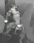  abs anthro balls bound canine cum digitigrade electricity forge_(artist) humanoid_penis invalid_tag male mammal monochrome muscular open_mouth orgasm_denial penis simple_background solo tree 