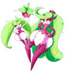  blackandwhite202 bounsweet flora_fauna green_eyes humanoid nintendo pink_eyes pink_skin plant pok&eacute;mon steenee tsareena video_games white_skin wide_hips 