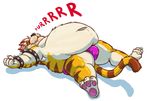  2016 anthro armpits belly black_fur bowser bulge cat claws clothed clothing digital_drawing_(artwork) digital_media_(artwork) feline fur griz_urso hair hindpaw koopa lying male mammal mario_bros meowser nintendo on_back overweight overweight_male pawpads paws pink_pawpads pink_speedo pink_underwear purring red_hair scalie simple_background smile solo speedo spikes swimsuit teeth text toes underwear video_games whiskers white_background white_hair wrist_cuff 
