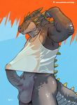  armpits balls bottomless clothed clothing dragon erection erection_under_clothes flexing humanoid_penis looking_at_viewer male muscular negger patreon pecs penis scalie shirt side_view signature solo standing tank_top wet_shirt 