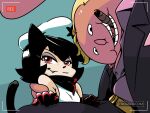  1boy 1girl alunya animal_ears artist_request bandana belt black_bandana black_hair blonde_hair camera_pov cat_ears cat_girl cat_tail cigar drawfag fang flat_cap gloves hands_on_another's_thighs hat imminent_fellatio leftypol looking_at_viewer porky_(leftypol) pov purple_shirt recording red_eyes red_gloves shirt shirt_tucked_in short_hair smoke smug tail ugly_bastard very_short_hair white_hat yellow_belt 