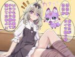  1girl antenna_hair blush brown_hair clothes_pull commentary crossed_bangs hair_between_eyes hair_intakes highres jewelry long_hair mashu-tan meitantei_precure! moria_luluka necklace notice_lines pantyhose pantyhose_pull precure purple_eyes ryuhirohumi see-through_clothes see-through_pantyhose sweat translated very_sweaty 