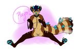  anthro collar cuntboy english_text fangs horn hybrid intersex leash looking_at_viewer mammal mustelid otter pussy rorr solo spread_legs spreading teeth text 