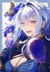  1girl black_gloves black_jacket blue_bra blue_hair blue_nails bra breasts chimera_(wuthering_waves) colored_inner_hair commentary_request earrings feeding_viewer fingernails food galbrena_(wuthering_waves) gloves gold_choker grey_hair hair_between_eyes hair_intakes haruna_(hrnrnh) holding holding_food holding_popsicle jacket jewelry large_breasts long_fingernails looking_at_viewer medium_hair mole mole_on_neck multicolored_hair mutation open_mouth popsicle purple_eyes revision sidelocks single_glove smile solo tacet_discord_(wuthering_waves) underwear upper_body very_long_fingernails wuthering_waves 