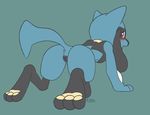  2016 all_fours animal_genitalia animal_pussy anus blush butt canine canine_pussy ellistia female feral hindpaw looking_back mammal nintendo nude open_mouth pawpads paws pok&eacute;mon presenting pussy riolu simple_background solo video_games 