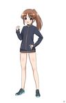  1girl bare_legs bottomless long_sleeves naked_track_jacket no_panties no_pants nude saki takakamo_shizuno 