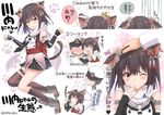 1girl admiral_(kantai_collection) anchor_symbol animal_ears asymmetrical_legwear blush brown_eyes brown_hair cat_ears cat_tail commentary_request elbow_gloves fingerless_gloves gloves hair_ornament hat jpeg_artifacts kantai_collection kemonomimi_mode kneehighs necktie night_battle_idiot nose_blush one_eye_closed paw_pose peaked_cap petting remodel_(kantai_collection) scarf sendai_(kantai_collection) single_kneehigh single_thighhigh tail takanashi_haruto thighhighs translated triangle_mouth twitter_username white_background 