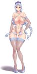  ass_visible_through_thighs bare_shoulders blue_eyes breasts censored dashigarayama gloves hand_on_hip highres huge_breasts long_hair looking_at_viewer navel pussy simple_background smile solo tachi-e thighs touhou very_long_hair white_background white_gloves yagokoro_eirin 