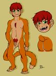  aged_down balls barefoot butt cub flaccid flat_colors freckles front_view full-length_portrait headshot_portrait long_tail mammal model_sheet monkey nipples noke nokemy nude penis plantigrade portrait primate pubes signature slim smile standing young 