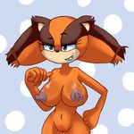  2016 badger big_breasts breasts female mammal mustelid navel nipples nude pussy smile solo sonic_(series) sonic_boom sticks_the_jungle_badger 