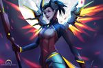  alternate_costume black_hair bodysuit breasts copyright_name cowboy_shot dark_persona demon_horns demon_tail devil_mercy ears facial_mark forehead_mark full_moon glowing glowing_wings highres holding holding_staff horns jessica_ong jpeg_artifacts lips logo looking_at_viewer md5_mismatch mechanical_wings mercy_(overwatch) moon night night_sky nose orange_wings outdoors overwatch ponytail purple_eyes sky small_breasts solo spread_wings staff tail wallpaper wings 