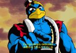  angry bilingual black_eyes blue_skin cel_shading cosmi-cam hat hokuto_no_ken kenshirou king_dedede kirby_(series) manly muscle nintendo parody pointing pun torn_clothes vest you_are_already_dead 
