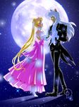  backless_dress backless_outfit beads bishoujo_senshi_sailor_moon blonde_hair blue_eyes choker crossover double_bun drachea_rannak dress earrings elbow_gloves fox_ears full_moon gloves height_difference high_heels holding_hands interlocked_fingers inuyasha inuyasha_(character) jewelry long_hair moon night pink_dress ribbon sky star_(sky) starry_sky tiara tiptoes tsukino_usagi tuxedo twintails very_long_hair watermark white_gloves white_hair yellow_eyes 
