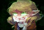  biting blonde_hair blood clenched_teeth constricted_pupils crying crying_with_eyes_open glowing glowing_eyes green_eyes half_updo lip_biting mizuhashi_parsee pointy_ears solo syoumikigengire tears teeth touhou 