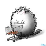  2016 :3 ambiguous_gender blush carrot english_text eyes_closed food fur horn poof ratte ratteguhn shopping_cart signature simple_background solo text vegetable white_background white_fur 