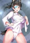  animal_humanoid big_breasts black_hair blush breasts brown_eyes camel_toe canine clothing dog dog_humanoid eye_patch eyewear hair humanoid mammal mozuuku open_mouth pose sakamoto_mio short_hair skimnpy solo strike_witches swimsuit tight_clothing undressing voluptuous 