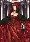  blush breasts cleavage demon_horns dress horns kuchibue_(tanima_club) lantern large_breasts long_dress looking_at_viewer maou_(maoyuu) maoyuu_maou_yuusha red_eyes red_hair smile solo 