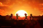  asriel_dreemurr bloom boss_monster caprine chara_(undertale) evening fence goat grass group happy human lizard mammal monster_kid outside polarissketches protagonist_(undertale) reptile scalie sunset undertale video_games walking 