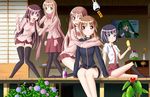  5girls bare_legs bottomless female long_sleeves multiple_girls naked_track_jacket no_panties no_pants plant saki school_uniform skirt takakamo_shizuno uniform 