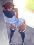 1girl bare_shoulders breasts brown_hair curvy female huge_breasts jin-jin looking_at_viewer muscle open_mouth orange_eyes solo standing thick_thighs thighhighs wide_hips 