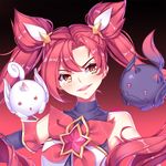  bare_shoulders blush detached_sleeves earrings jewelry jinx_(league_of_legends) kan_(rainconan) league_of_legends long_hair magical_girl parted_lips red_eyes red_hair signature smile star_guardian_jinx teeth twintails 