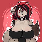  2016 anthro big_breasts breasts clothed clothing digital_media_(artwork) female fur hi_res huge_breasts komponi mammal mixi_elkhound piercing simple_background tagme 